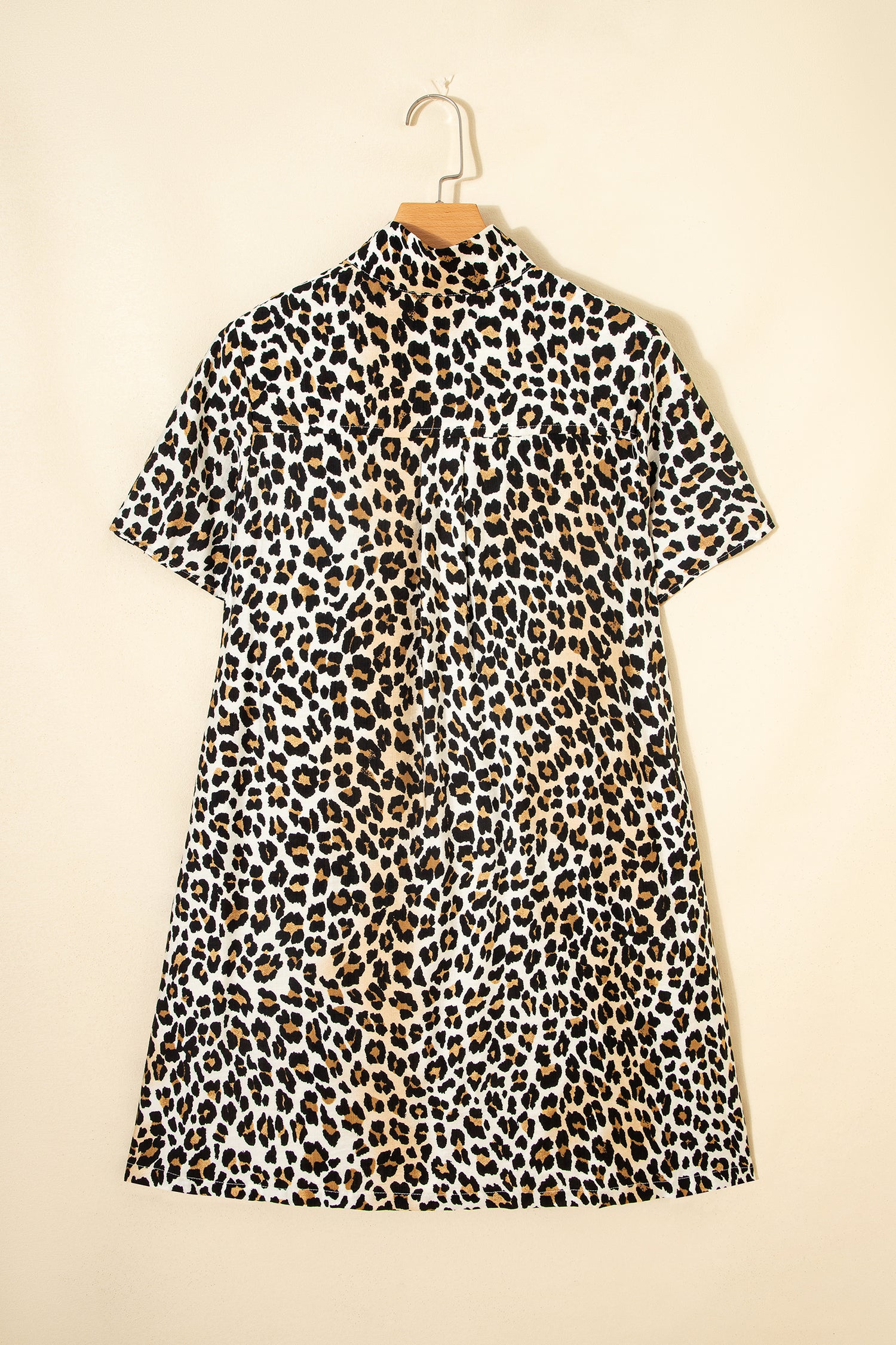 Multicolour Half Buttons Short Sleeve Loose Leopard Mini Dress with Pockets